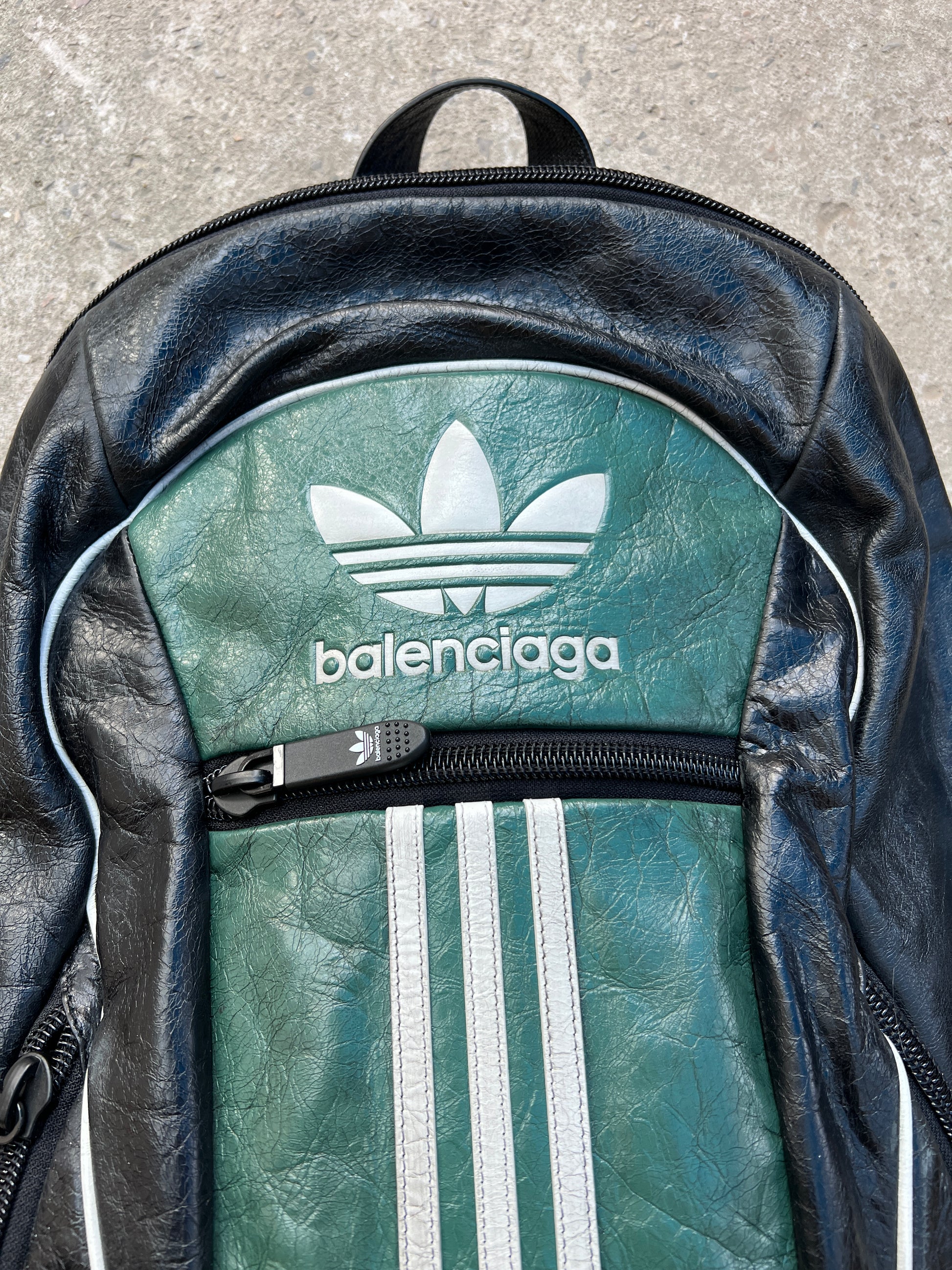 Balenciaga Adidas Leather Backpack Black Green Sz.L