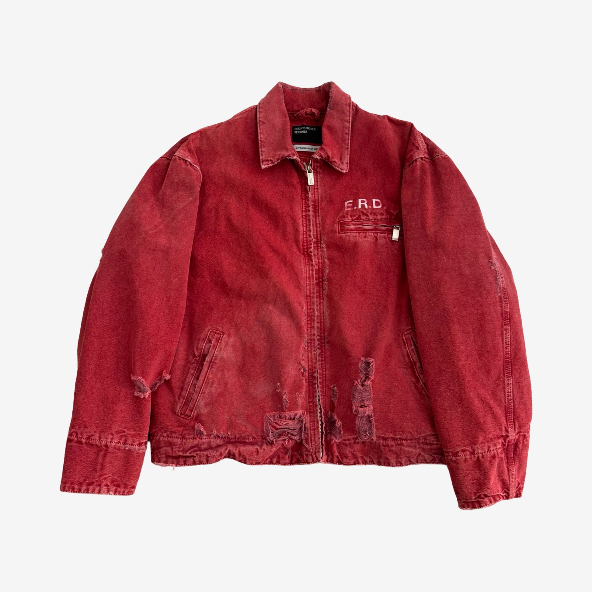 Enfants Riches Deprimes SS24 „Italian Romance“ Destroyed Red Denim Jacket