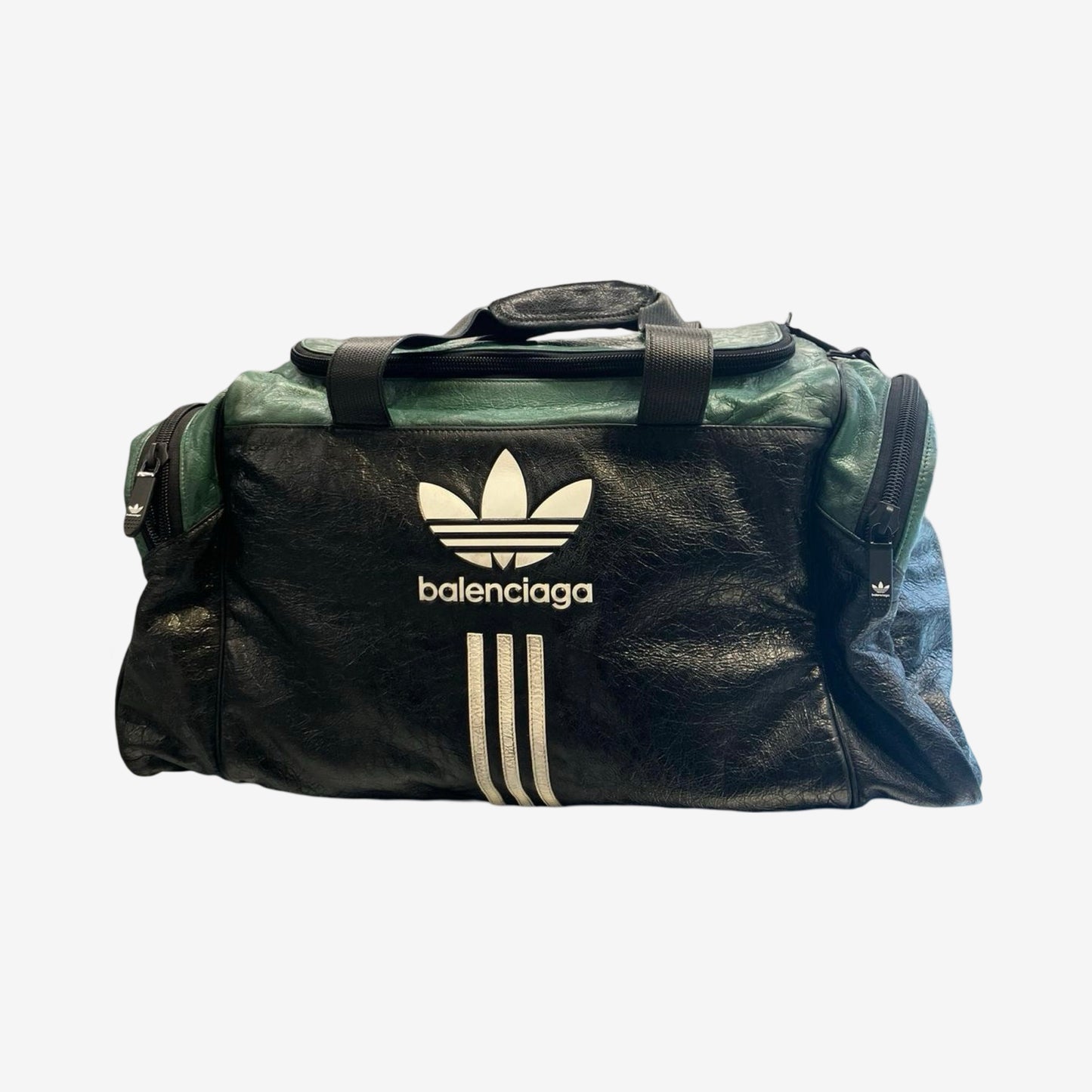 Balenciaga Adidas Green Black Full Leather Duffle Bag