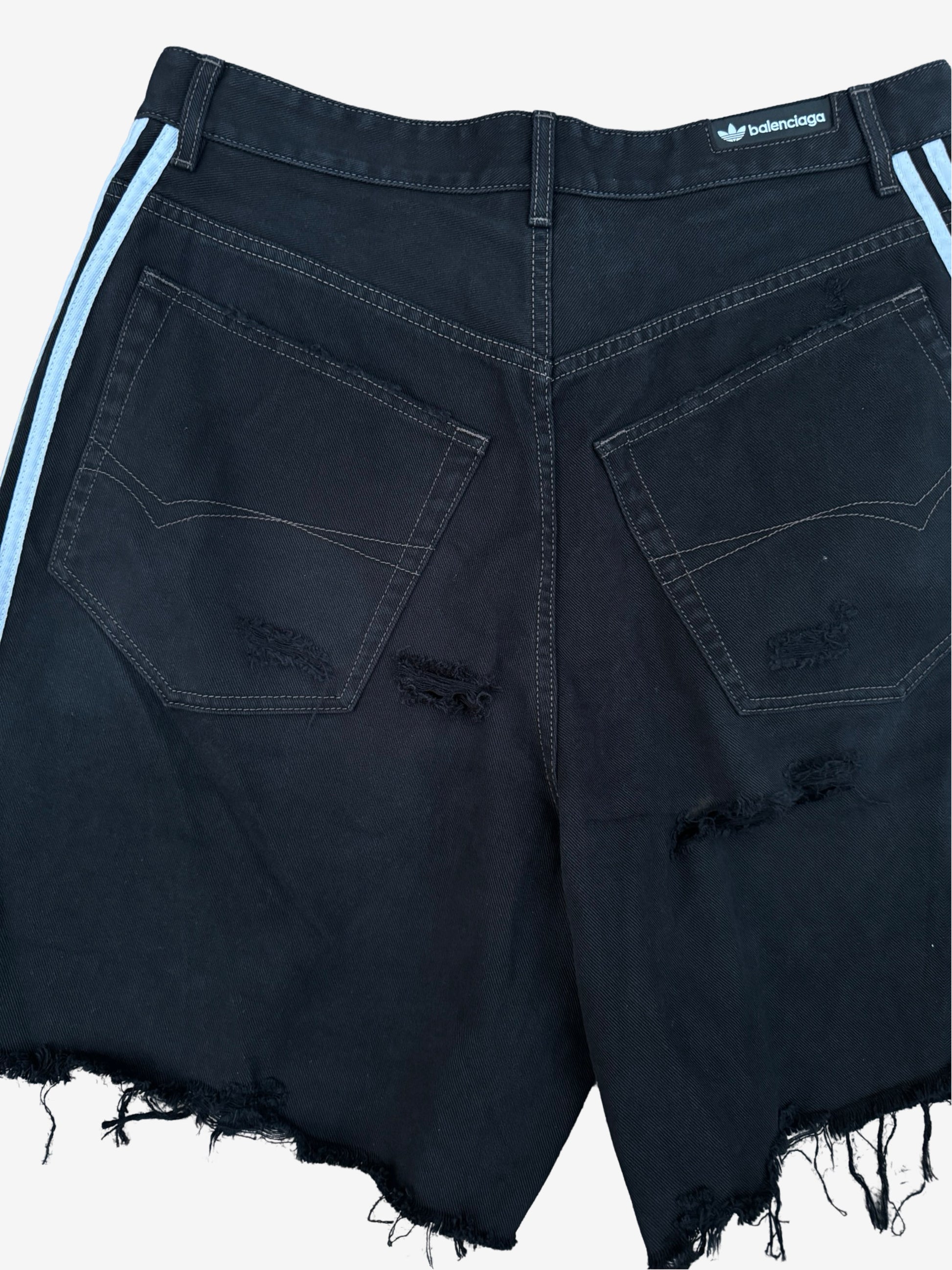 Balenciaga Adidas Black Destroyed Denim Shorts "Jorts"