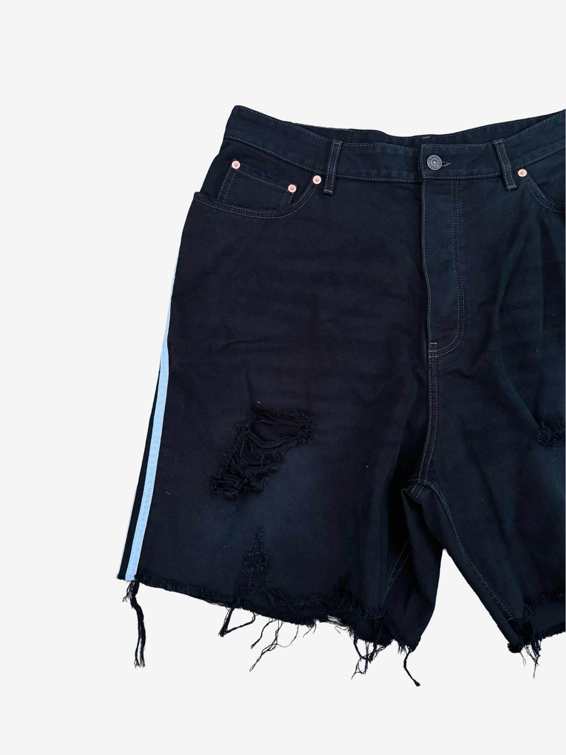 Balenciaga Adidas Black Destroyed Denim Shorts "Jorts"