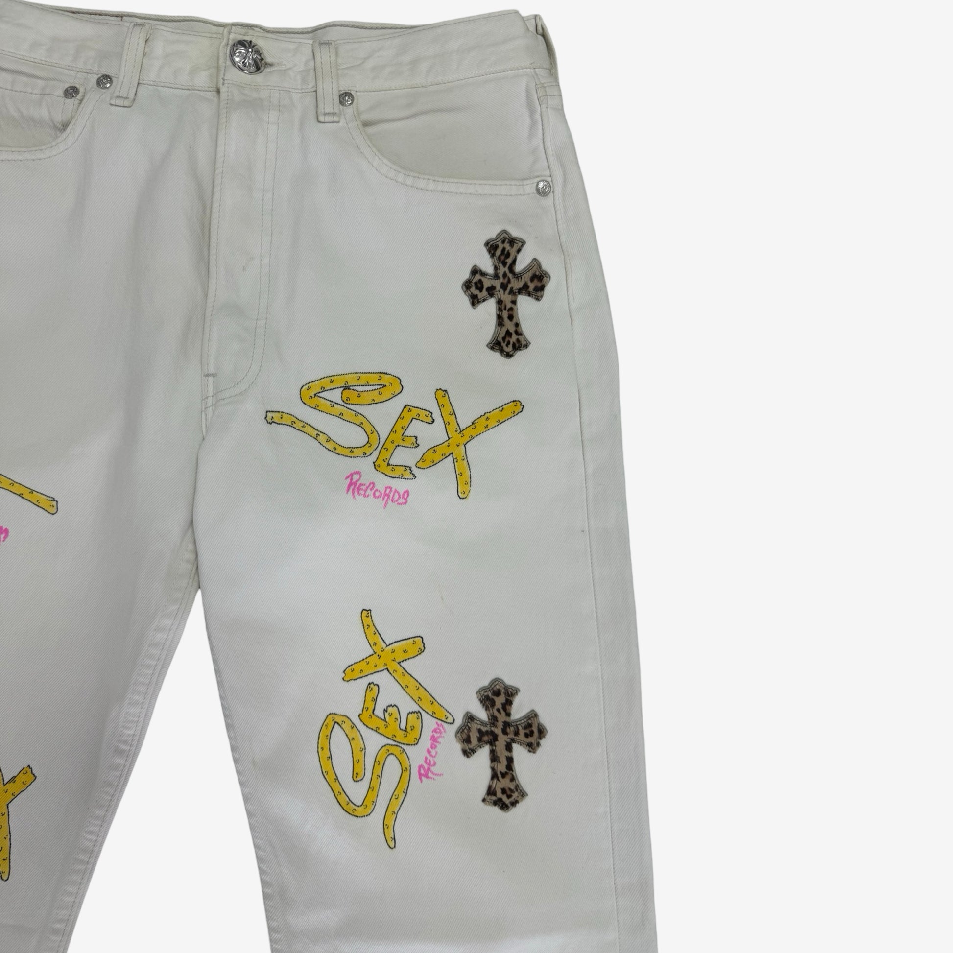 Chrome Hearts 1of1 Cheetah Pony Hair Cross Denim, Handpainted by Mattyboy