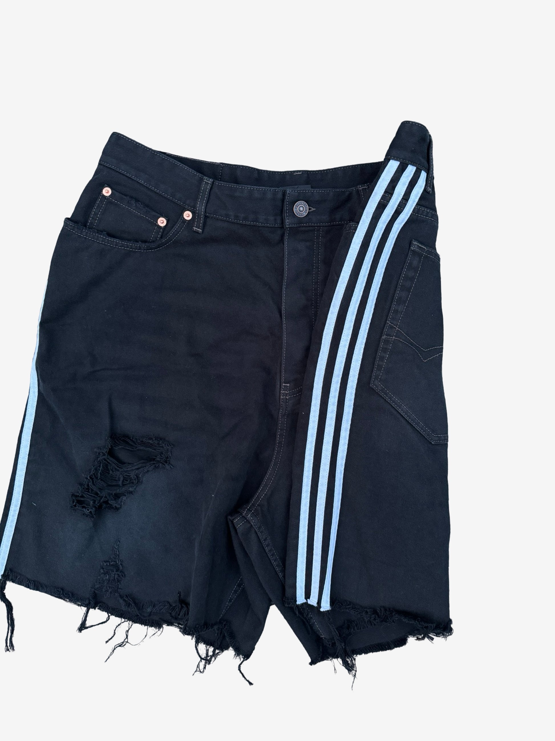 Balenciaga Adidas Black Destroyed Denim Shorts "Jorts"