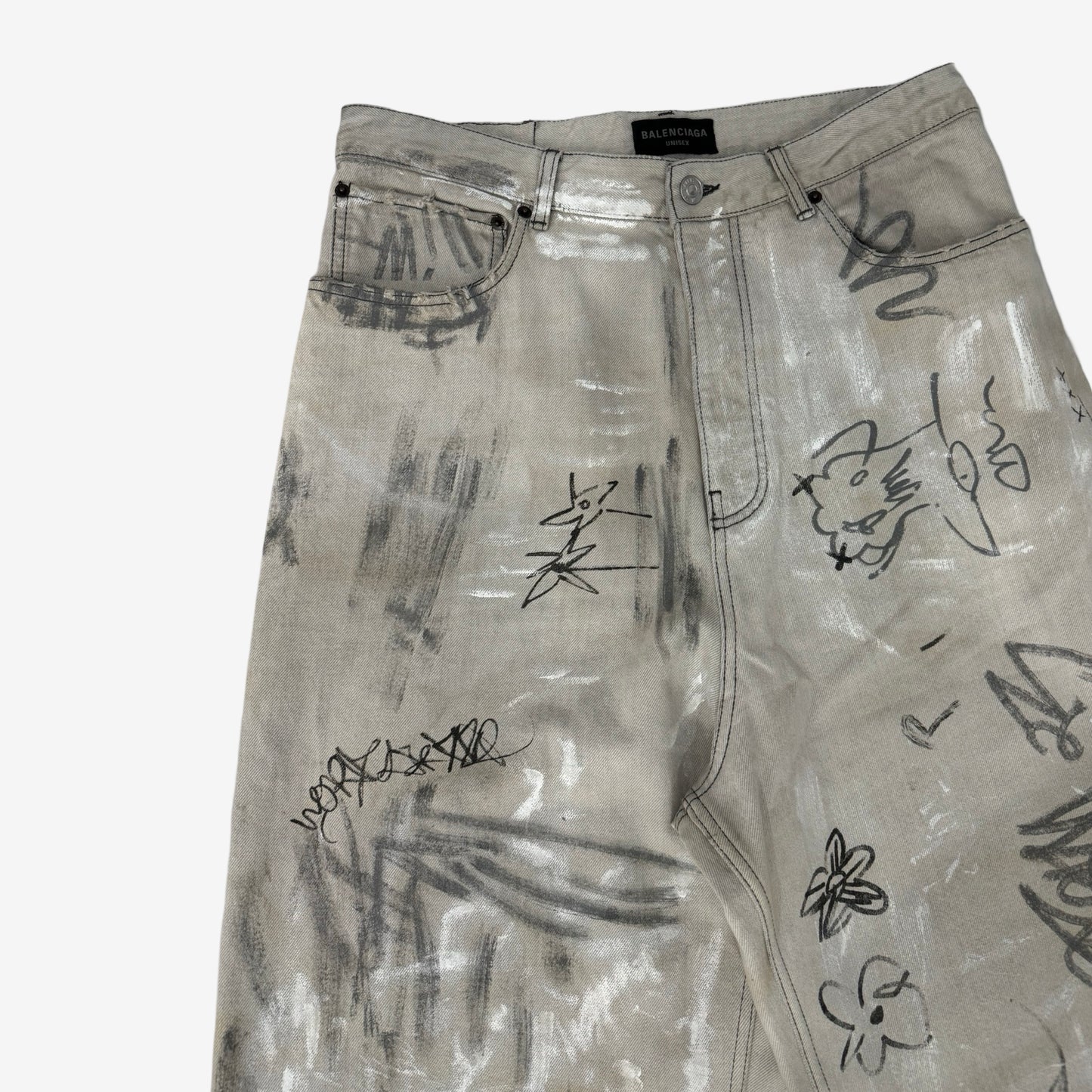 Balenciaga SS23 White Graffiti Denim