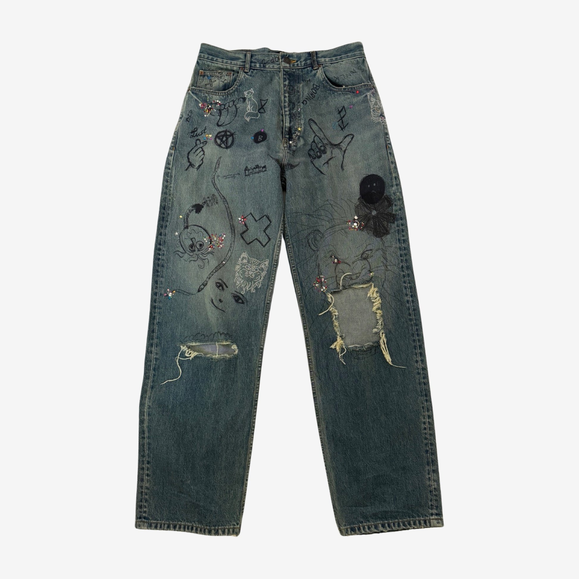 Balenciaga FW22 Destroyed Rhinestone Denim