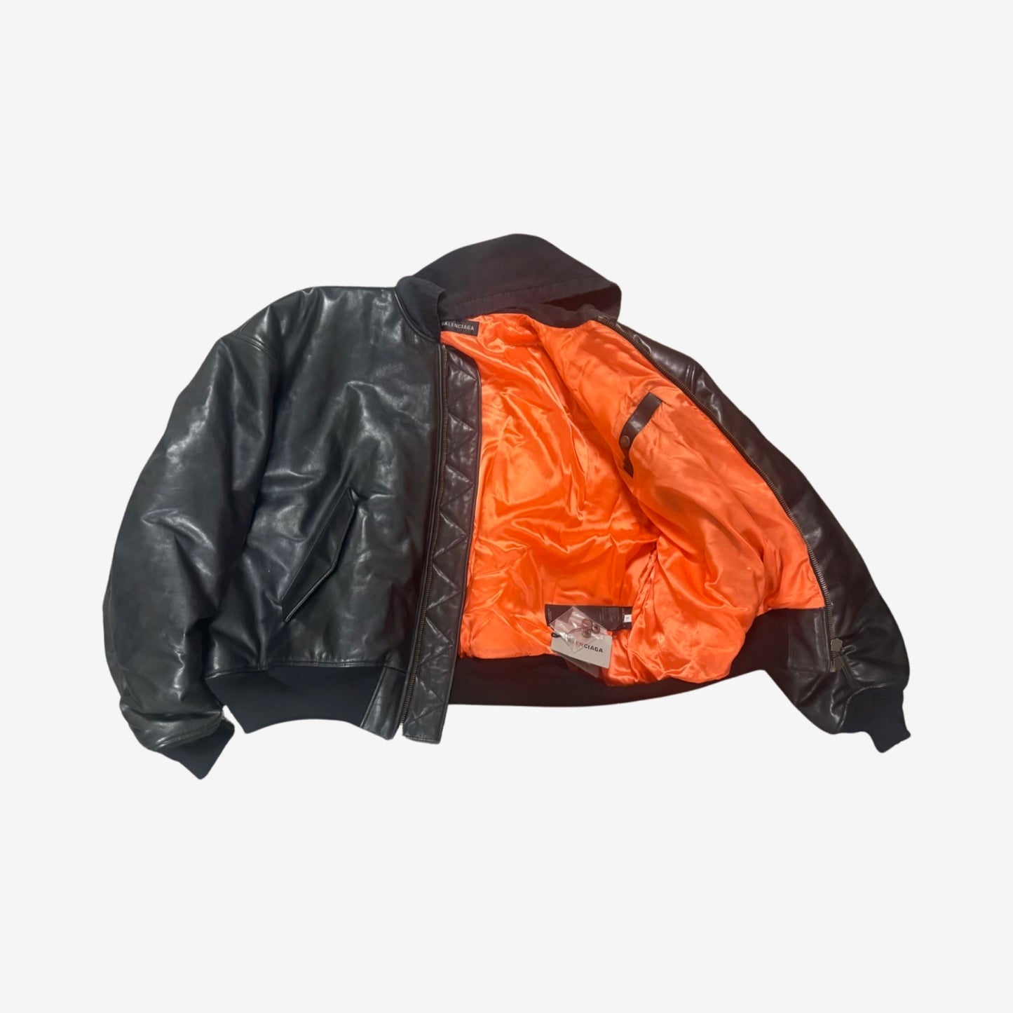 Balenciaga Hooded Leather Oversized Bomber