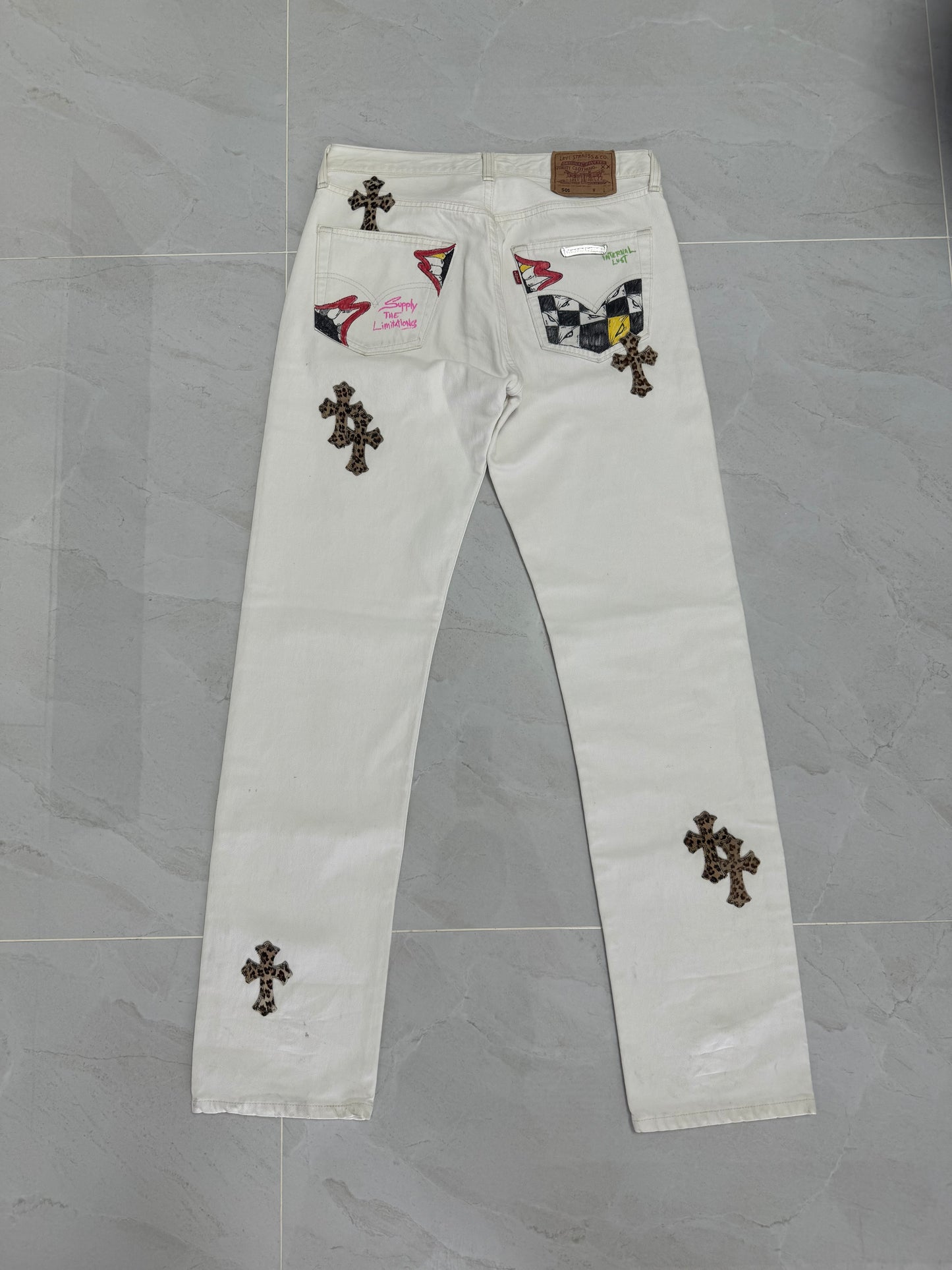 Chrome Hearts 1of1 Cheetah Pony Hair Cross Denim, Handpainted by Mattyboy