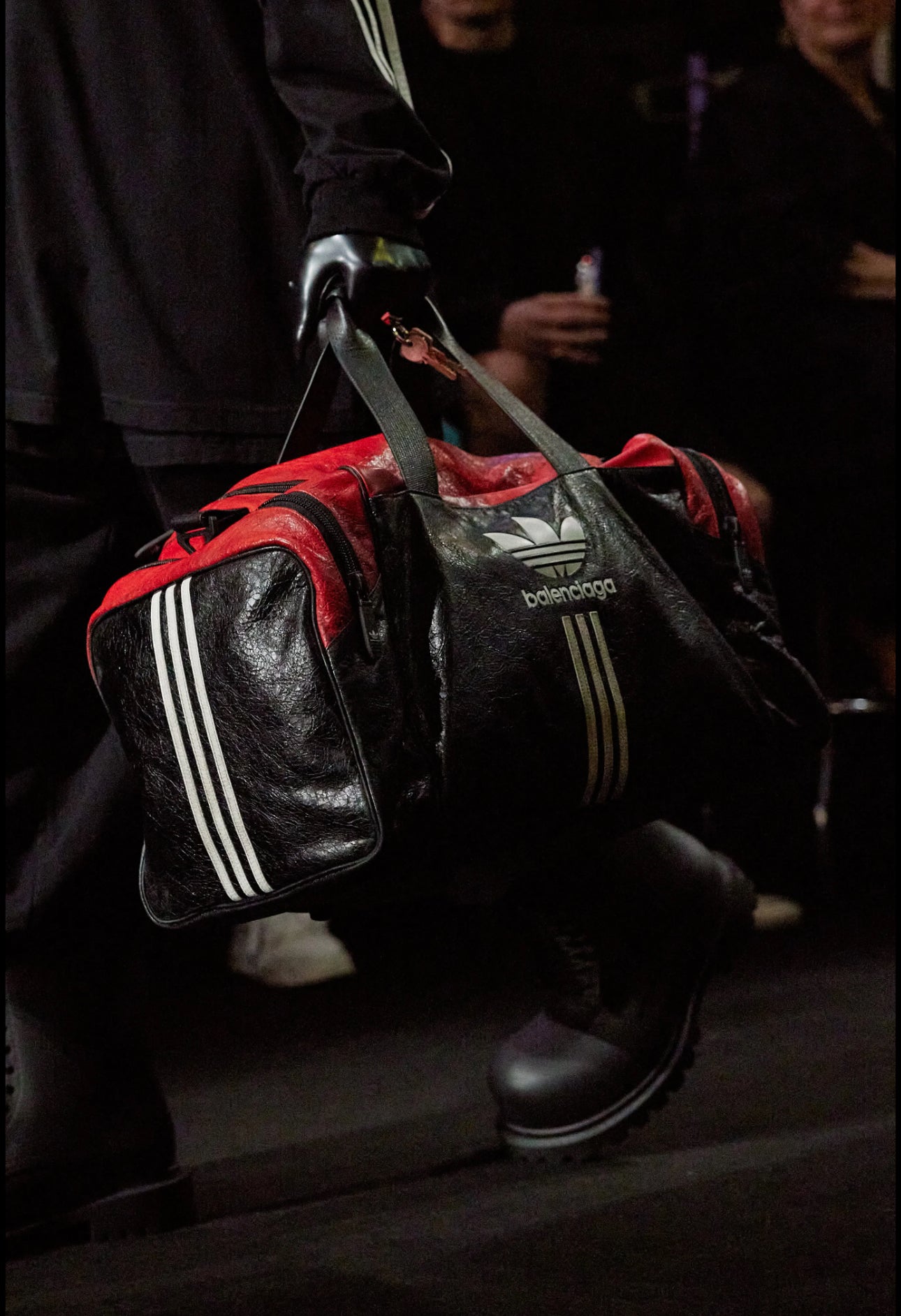 Balenciaga Adidas Red Black Full Leather Duffle Bag runway resort 2023