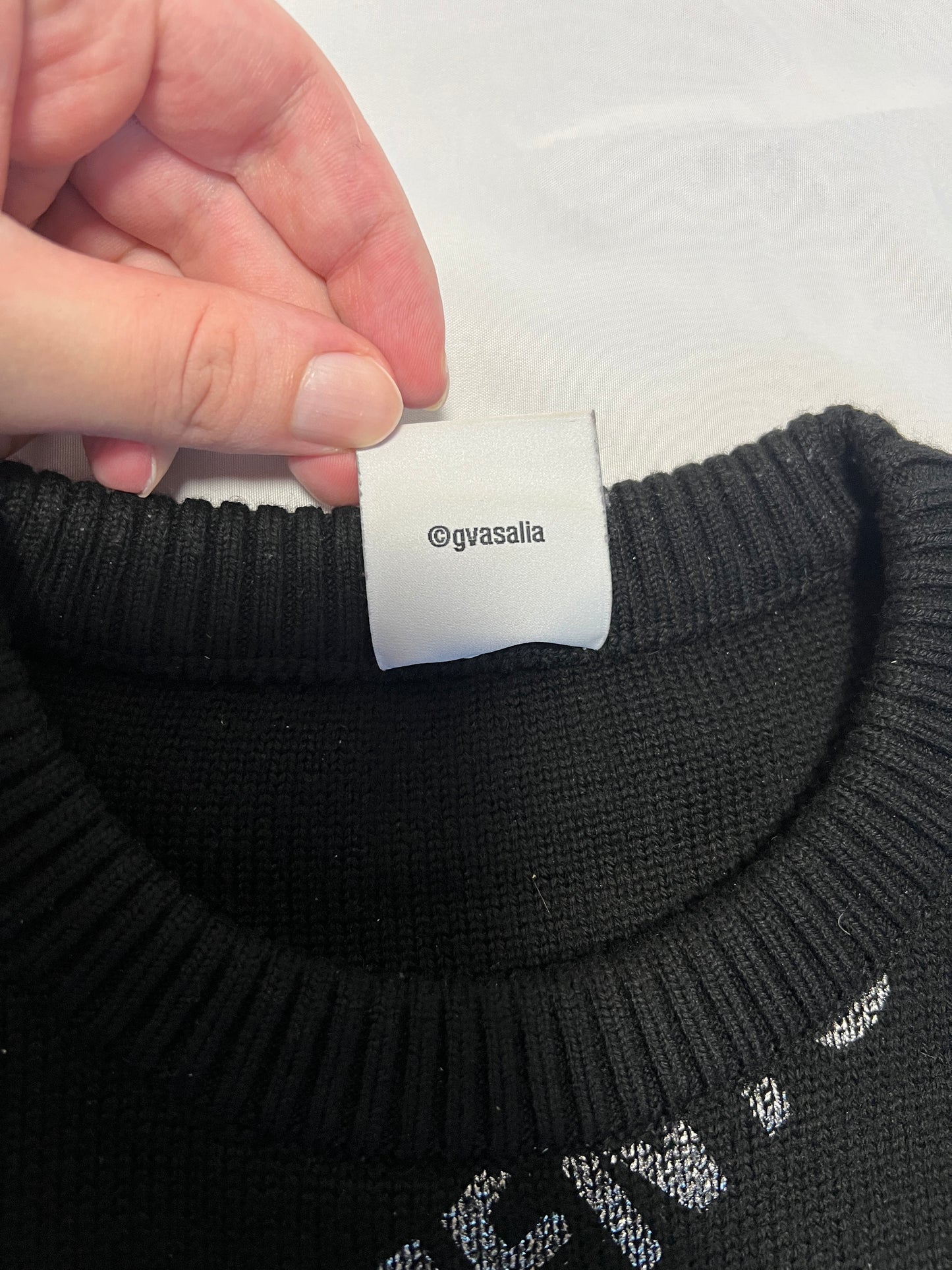 Vetements Black Silver Allover Logo Knit necktag