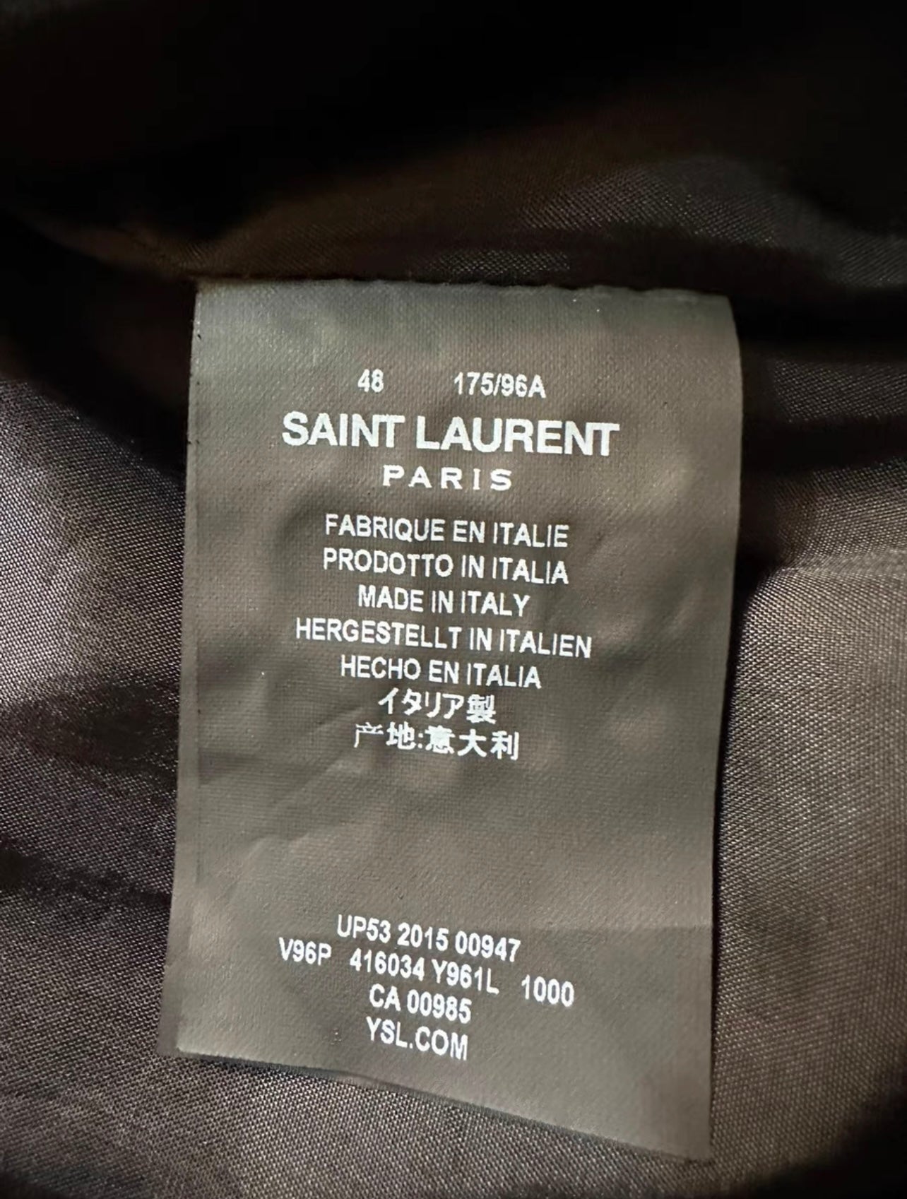 Saint Laurent Paris SS16 Sequin Souvenir Jacket washtag