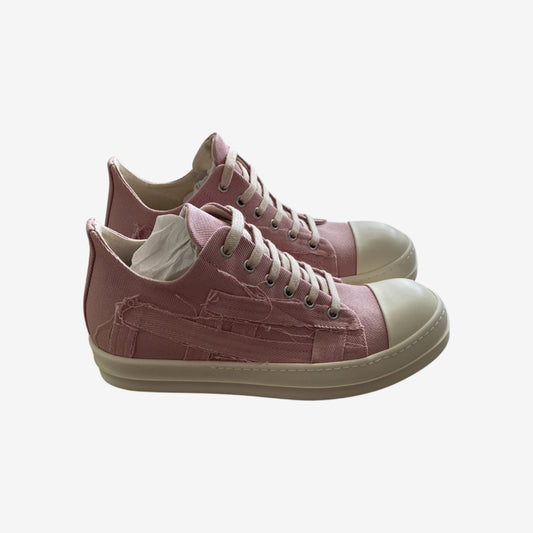 Pink Rick Owens DRKSHDW SS23 EDFU Slashed Ramones high-top sneakers with bold slashes