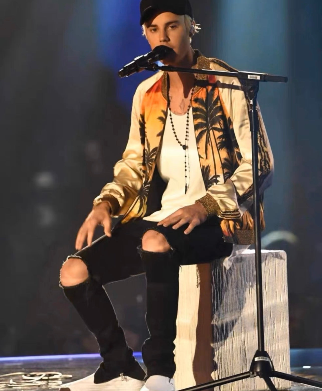 Saint Laurent Paris SS16  Runway Sequin Palm Jacket justin bieber