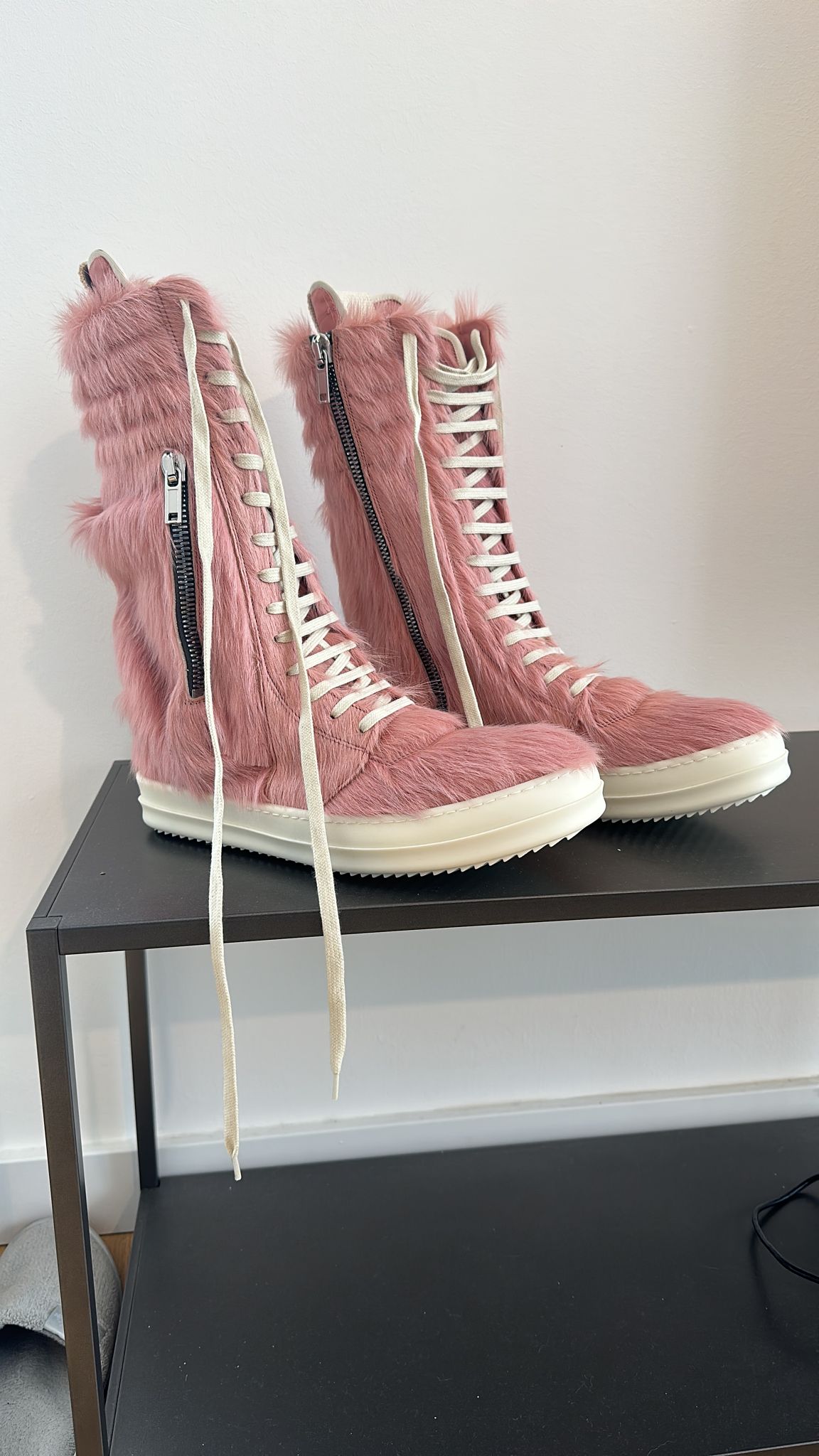 rick owens aw22 strobe pink fur geobaskets