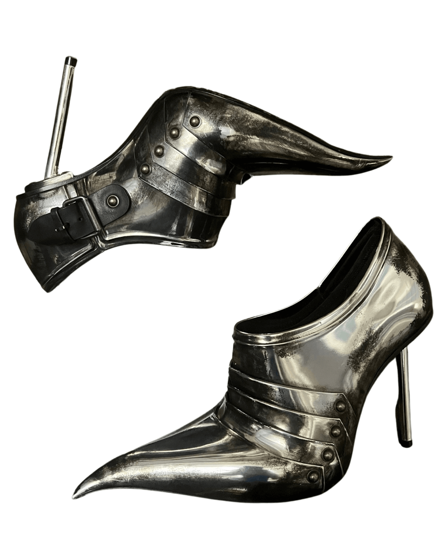 BALENCIAGA AW21 silver chevalier knight heels