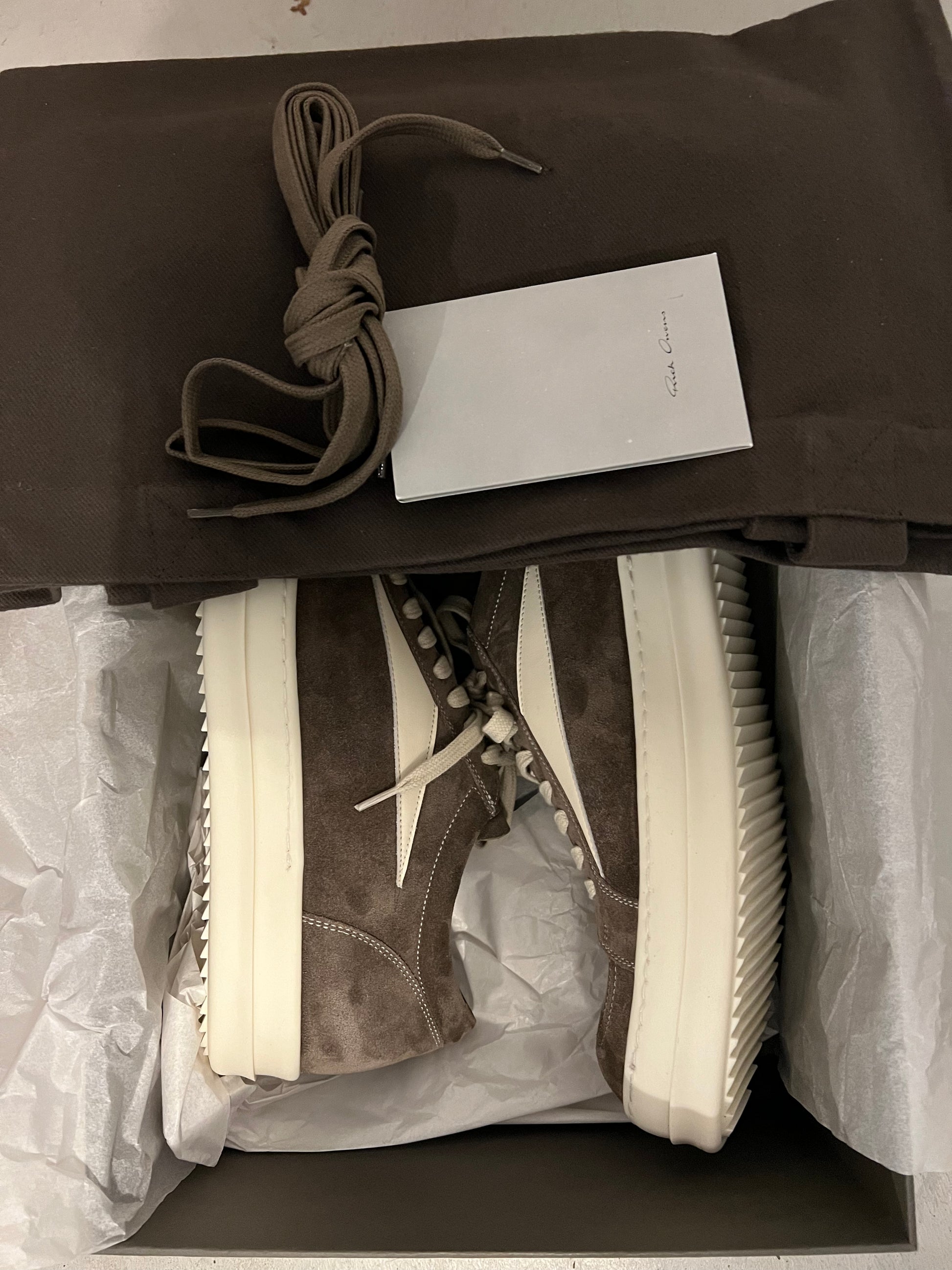 rick owens shoes, box. and laces